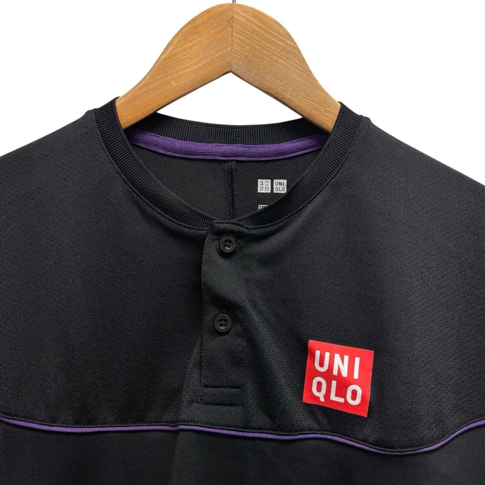 Uniqlo x Roger Federer RF Mens Sz XS Black/Purple Tennis Performance Dry-Ex Polo